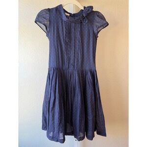 Gucci Girls Navy Blue Heart Monogram Pleated Cotton Dress Size 12